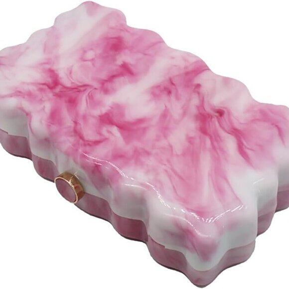 Women Acrylic Evening Clutch Purse Glitter Wavy Marble Handbag Chain Shoulder Ba - Picture 3 of 6